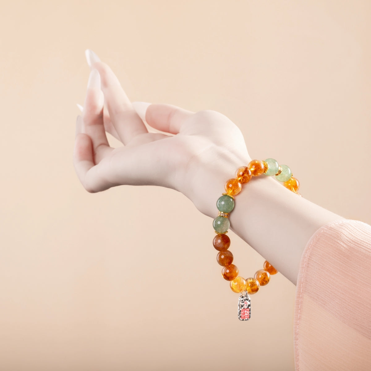 Bracelet For Earth Element Amplified Energy- Citrine & Strawberry Green Quartz