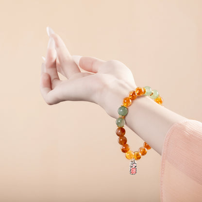Bracelet For Earth Element Amplified Energy- Citrine & Strawberry Green Quartz