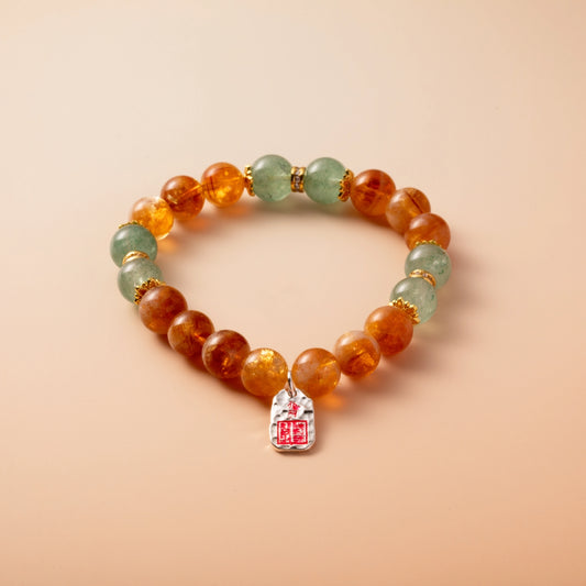 Bracelet For Earth Element Amplified Energy- Citrine & Strawberry Green Quartz