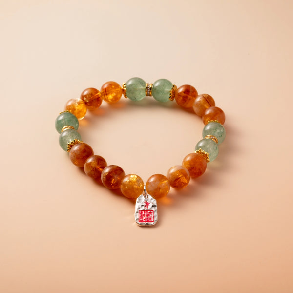 Bracelet For Earth Element Amplified Energy- Citrine & Strawberry Green Quartz