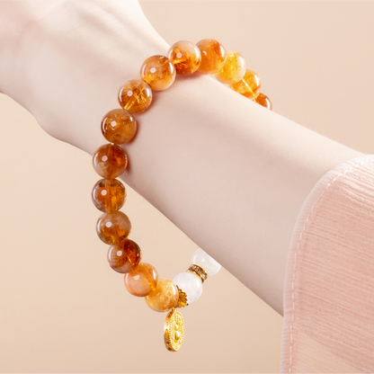 Bracelet For Earth Element Amplified Energy- Citrine & White Phantom Quartz