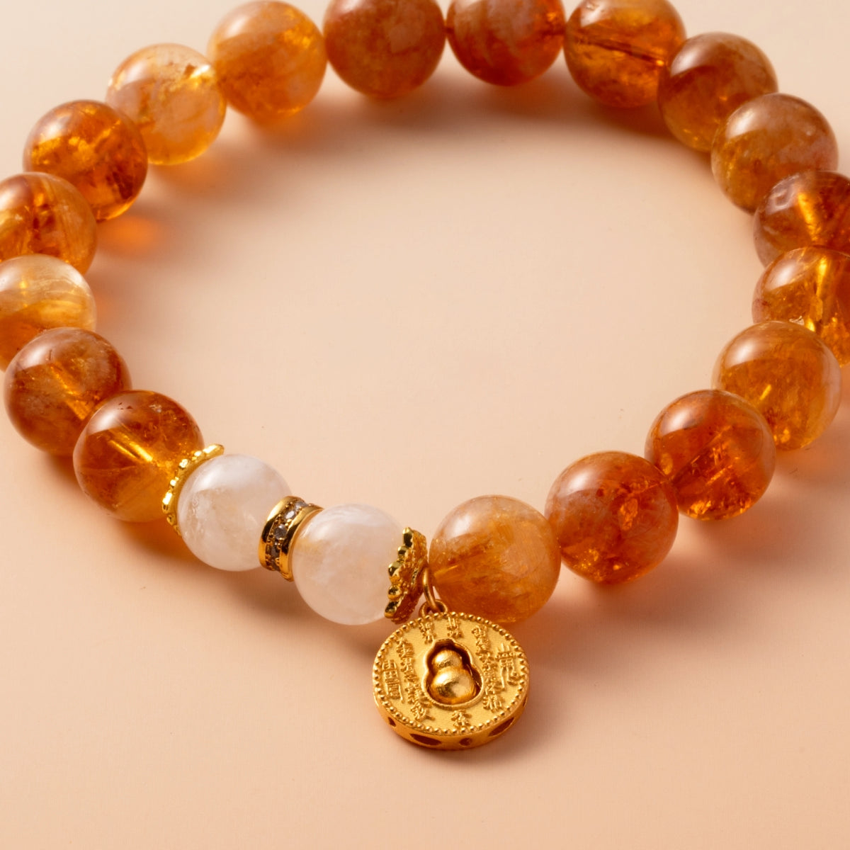 Bracelet For Earth Element Amplified Energy- Citrine & White Phantom Quartz
