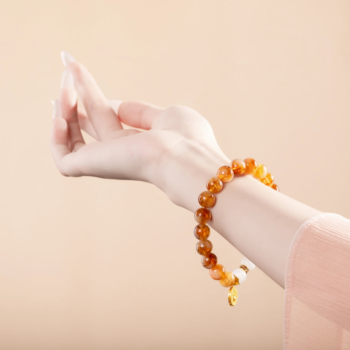 Bracelet For Earth Element Amplified Energy- Citrine & White Phantom Quartz