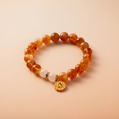 Bracelet For Earth Element Amplified Energy- Citrine & White Phantom Quartz