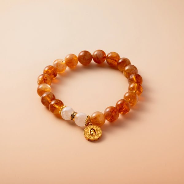Bracelet For Earth Element Amplified Energy- Citrine & White Phantom Quartz