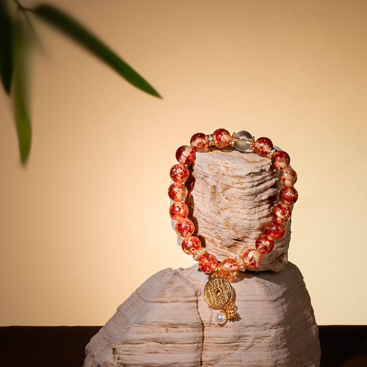 Bracelet For Earth Element Amplified Energy- Flower Amber & Clear Quartz