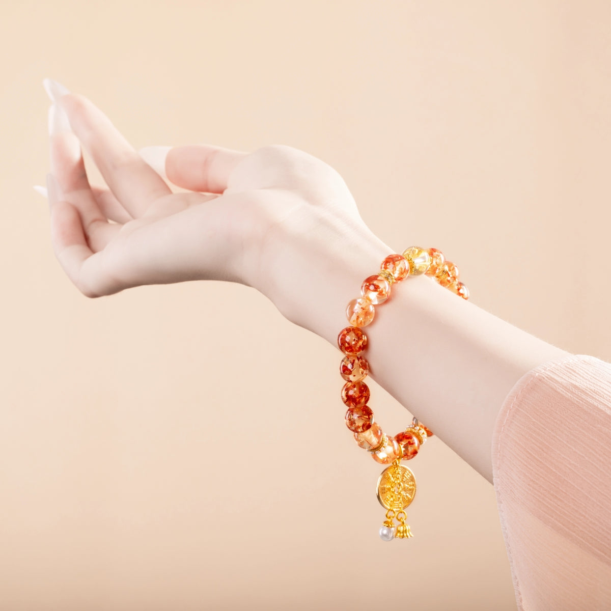 Bracelet For Earth Element Amplified Energy- Flower Amber & Clear Quartz