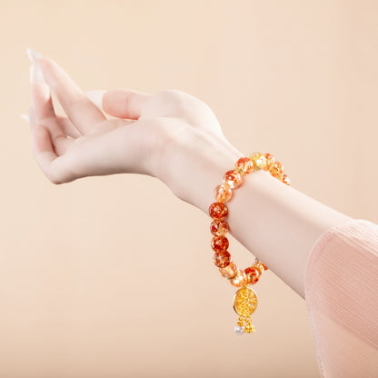Bracelet For Earth Element Amplified Energy- Flower Amber & Clear Quartz