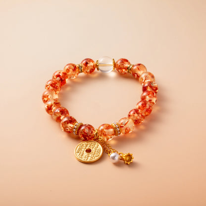 Bracelet For Earth Element Amplified Energy- Flower Amber & Clear Quartz