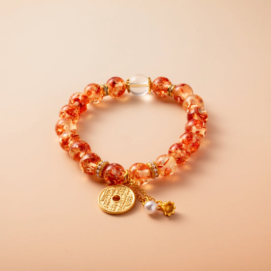 Bracelet For Earth Element Amplified Energy- Flower Amber & Clear Quartz
