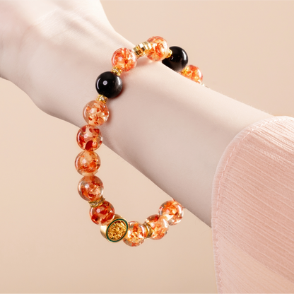 Bracelet For Earth Element Amplified Energy- Flower Amber & Jet