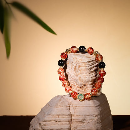 Bracelet For Earth Element Amplified Energy- Flower Amber & Jet