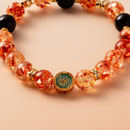 Bracelet For Earth Element Amplified Energy- Flower Amber & Jet