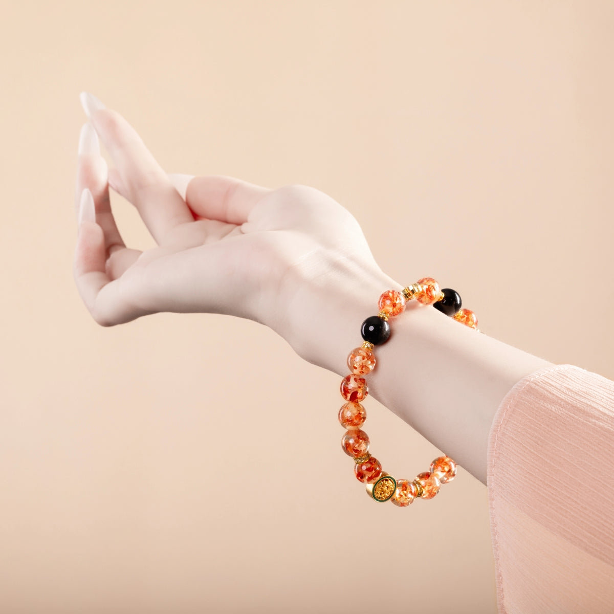 Bracelet For Earth Element Amplified Energy- Flower Amber & Jet