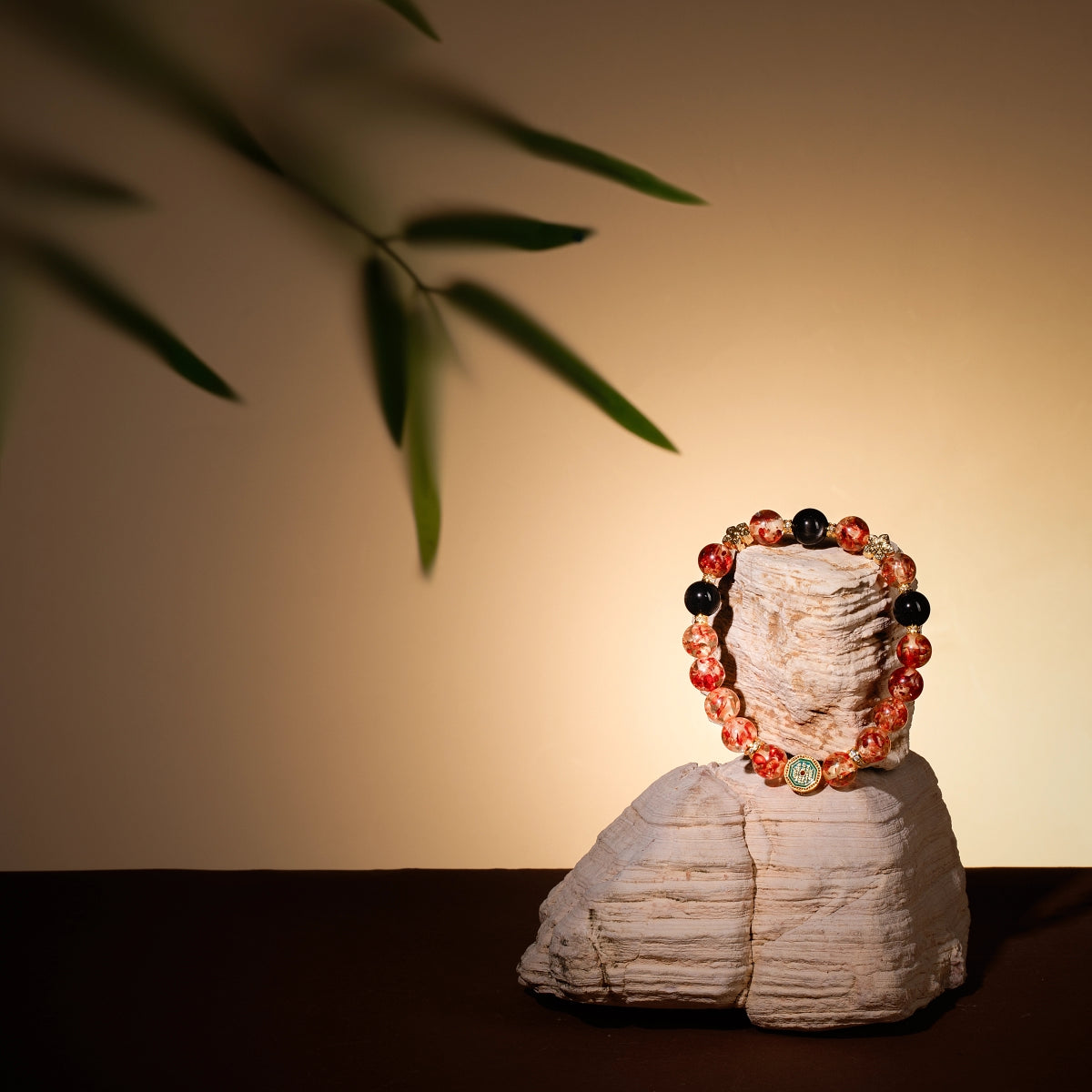 Bracelet For Earth Element Amplified Energy- Flower Amber & Jet