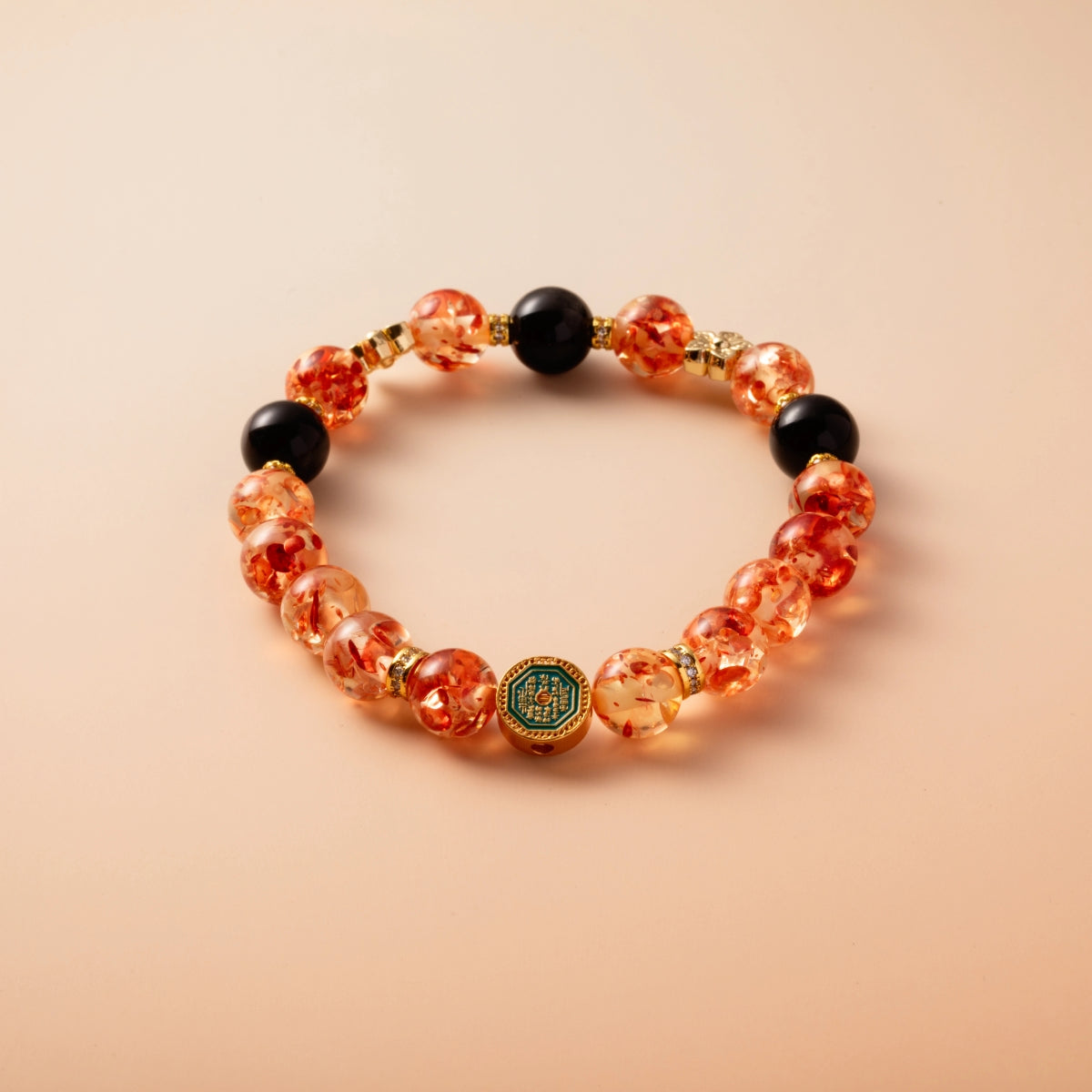Bracelet For Earth Element Amplified Energy- Flower Amber & Jet