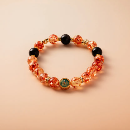 Bracelet For Earth Element Amplified Energy- Flower Amber & Jet