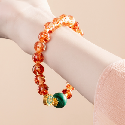 Bracelet For Earth Element Amplified Energy- Flower Amber & Malachite
