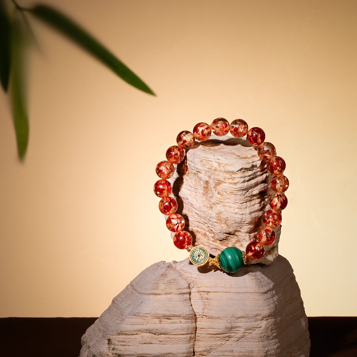 Bracelet For Earth Element Amplified Energy- Flower Amber & Malachite