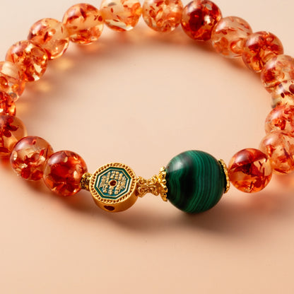 Bracelet For Earth Element Amplified Energy- Flower Amber & Malachite