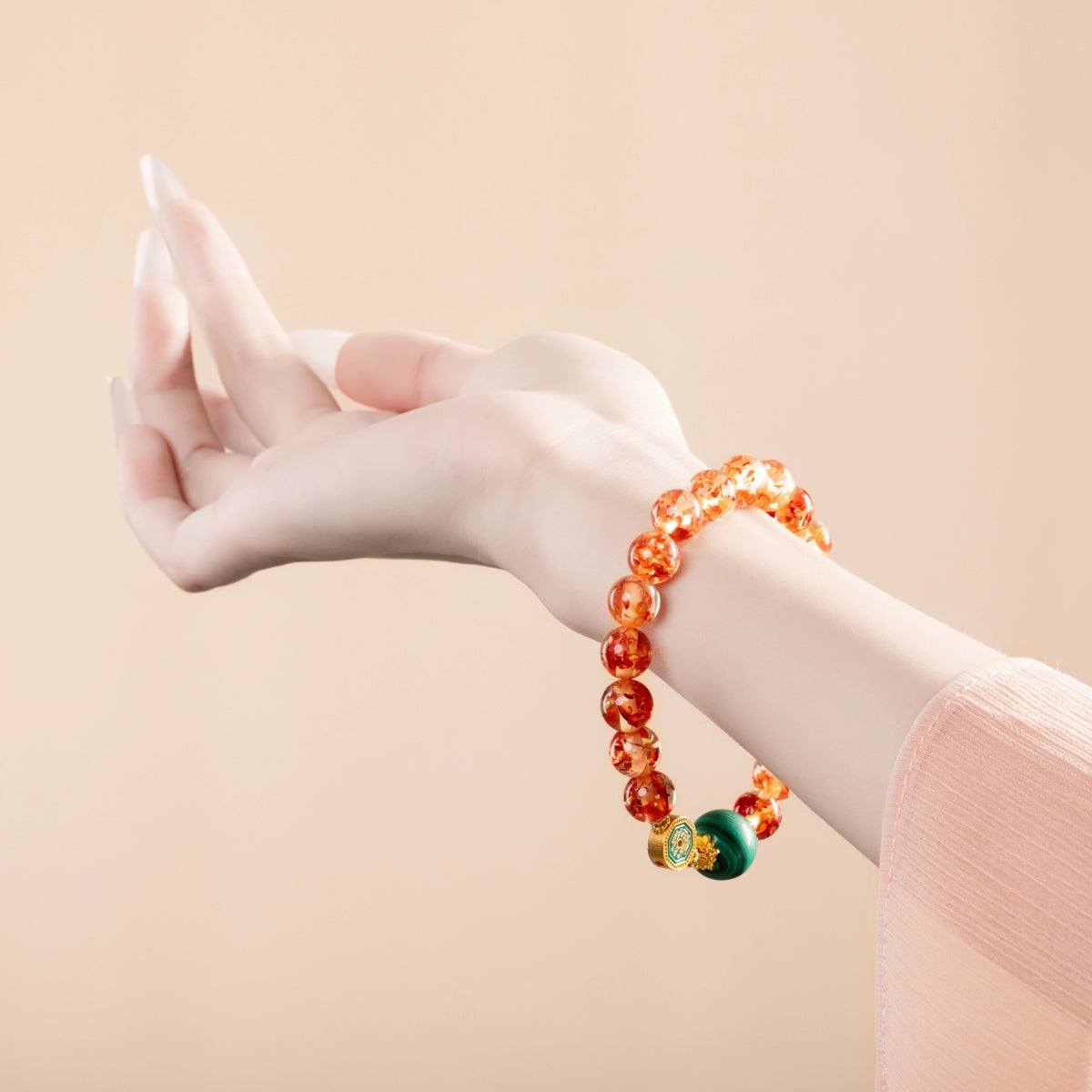 Bracelet For Earth Element Amplified Energy- Flower Amber & Malachite
