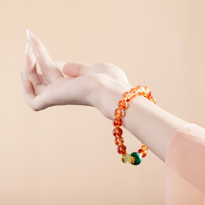 Bracelet For Earth Element Amplified Energy- Flower Amber & Malachite