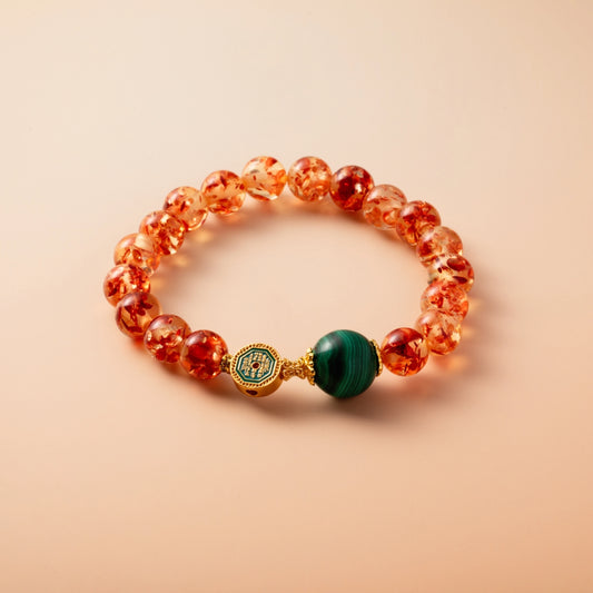 Bracelet For Earth Element Amplified Energy- Flower Amber & Malachite