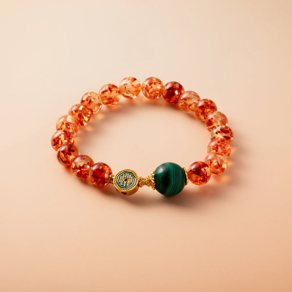 Bracelet For Earth Element Amplified Energy- Flower Amber & Malachite