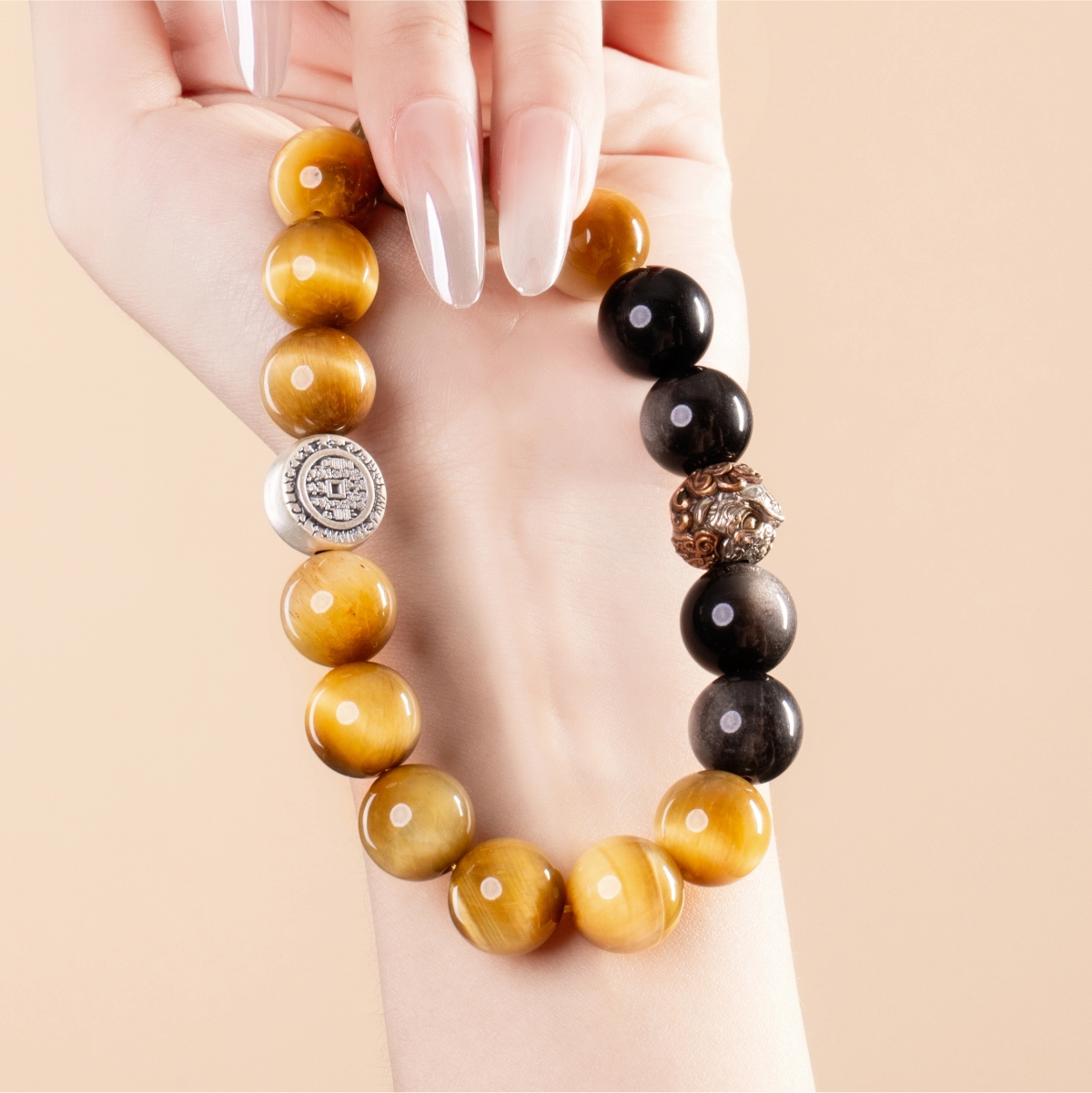 Bracelet For Earth Element Amplified Energy- Golden Tiger's Eye & Black Agate