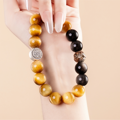 Bracelet For Earth Element Amplified Energy- Golden Tiger's Eye & Black Agate