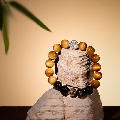 Bracelet For Earth Element Amplified Energy- Golden Tiger's Eye & Black Agate