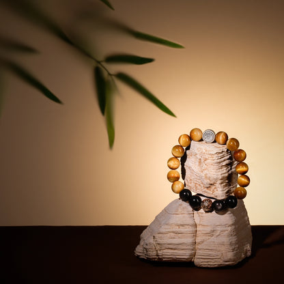 Bracelet For Earth Element Amplified Energy- Golden Tiger's Eye & Black Agate