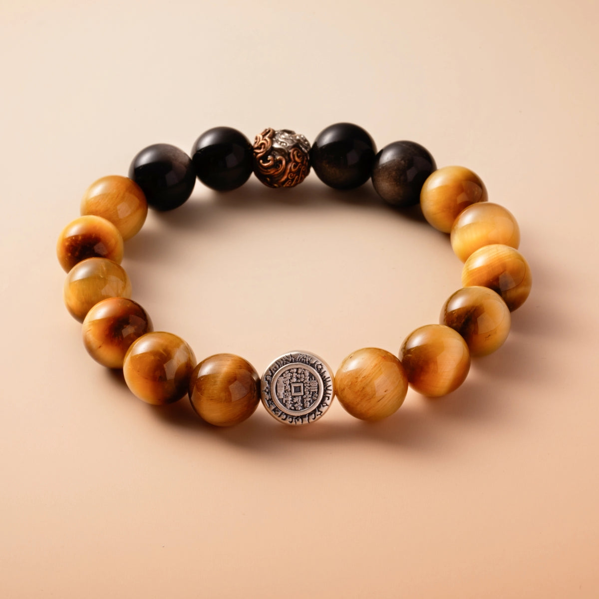 Bracelet For Earth Element Amplified Energy- Golden Tiger's Eye & Black Agate