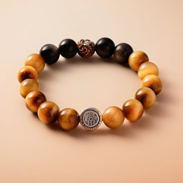 Bracelet For Earth Element Amplified Energy- Golden Tiger's Eye & Black Agate