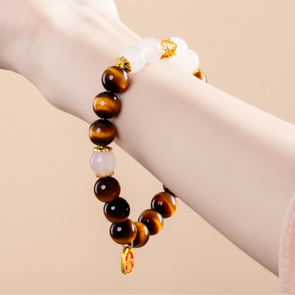 Bracelet For Earth Element Amplified Energy- Golden Tiger's Eye & Clear Quartz
