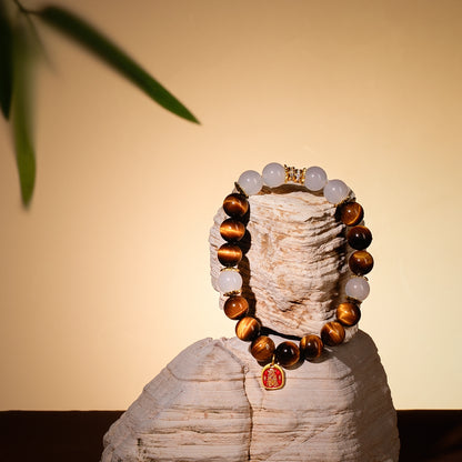 Bracelet For Earth Element Amplified Energy- Golden Tiger's Eye & Clear Quartz