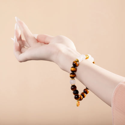 Bracelet For Earth Element Amplified Energy- Golden Tiger's Eye & Clear Quartz