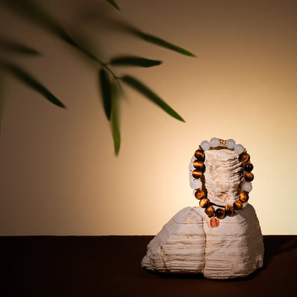 Bracelet For Earth Element Amplified Energy- Golden Tiger's Eye & Clear Quartz