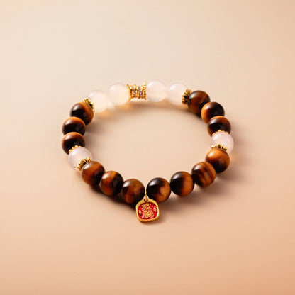 Bracelet For Earth Element Amplified Energy- Golden Tiger's Eye & Clear Quartz