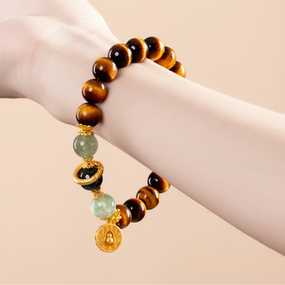 Bracelet For Earth Element Amplified Energy- Golden Tiger's Eye & Jadeite & Jet