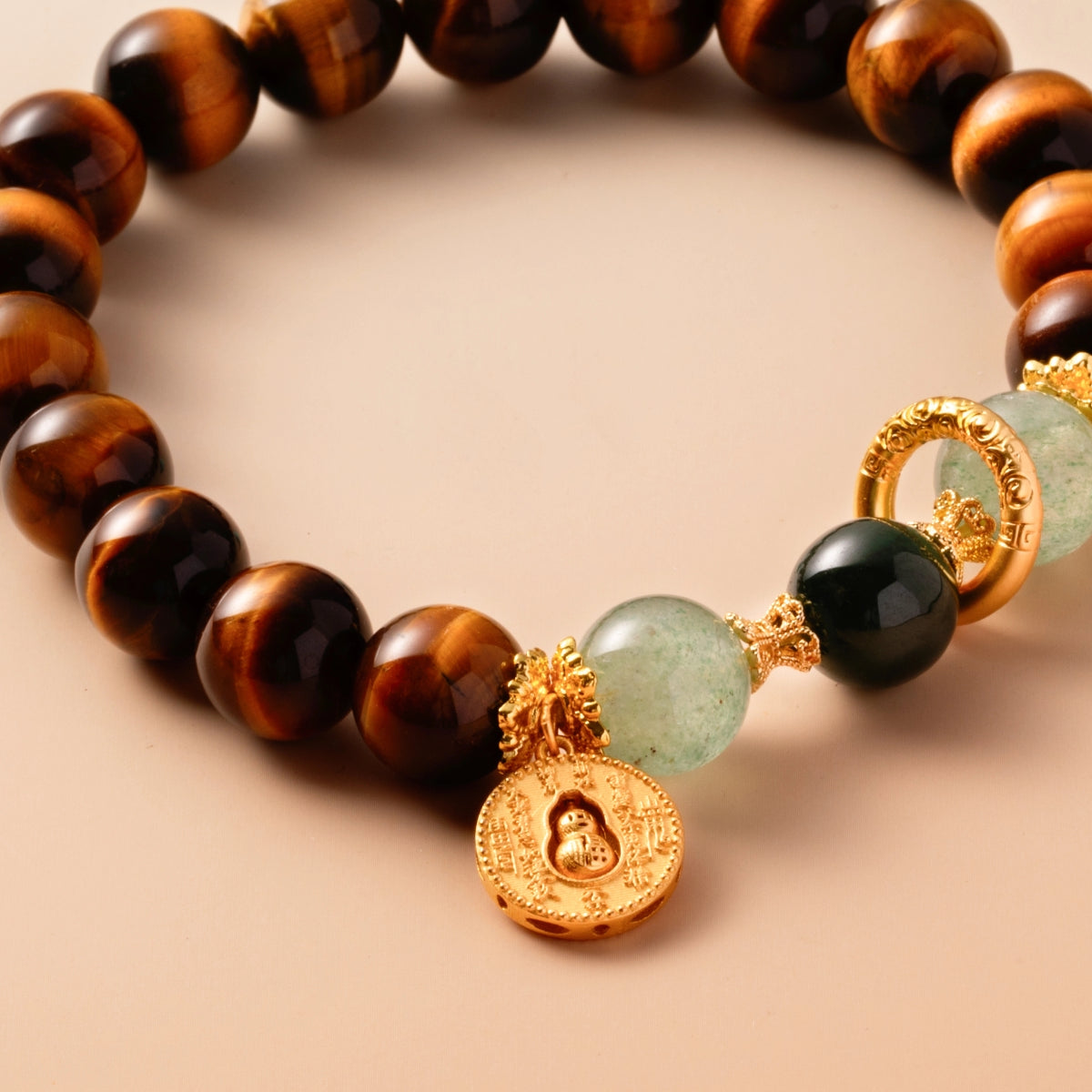 Bracelet For Earth Element Amplified Energy- Golden Tiger's Eye & Jadeite & Jet