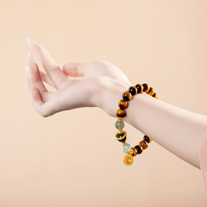 Bracelet For Earth Element Amplified Energy- Golden Tiger's Eye & Jadeite & Jet
