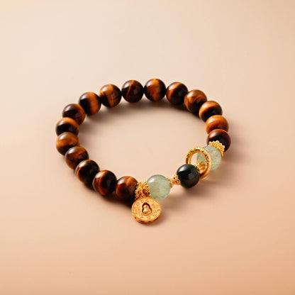 Bracelet For Earth Element Amplified Energy- Golden Tiger's Eye & Jadeite & Jet