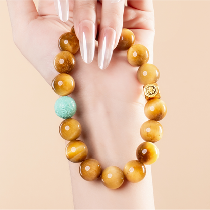 Bracelet For Earth Element Amplified Energy- Golden Tiger's Eye & Turquoise