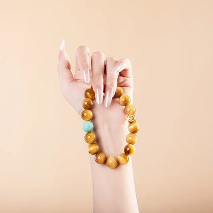 Bracelet For Earth Element Amplified Energy- Golden Tiger's Eye & Turquoise