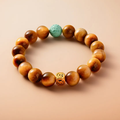 Bracelet For Earth Element Amplified Energy- Golden Tiger's Eye & Turquoise