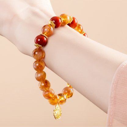 Bracelet For Earth Element Gentle & Balance Energy - Citrine & Red Agate