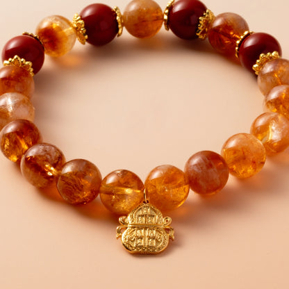 Bracelet For Earth Element Gentle & Balance Energy - Citrine & Red Agate