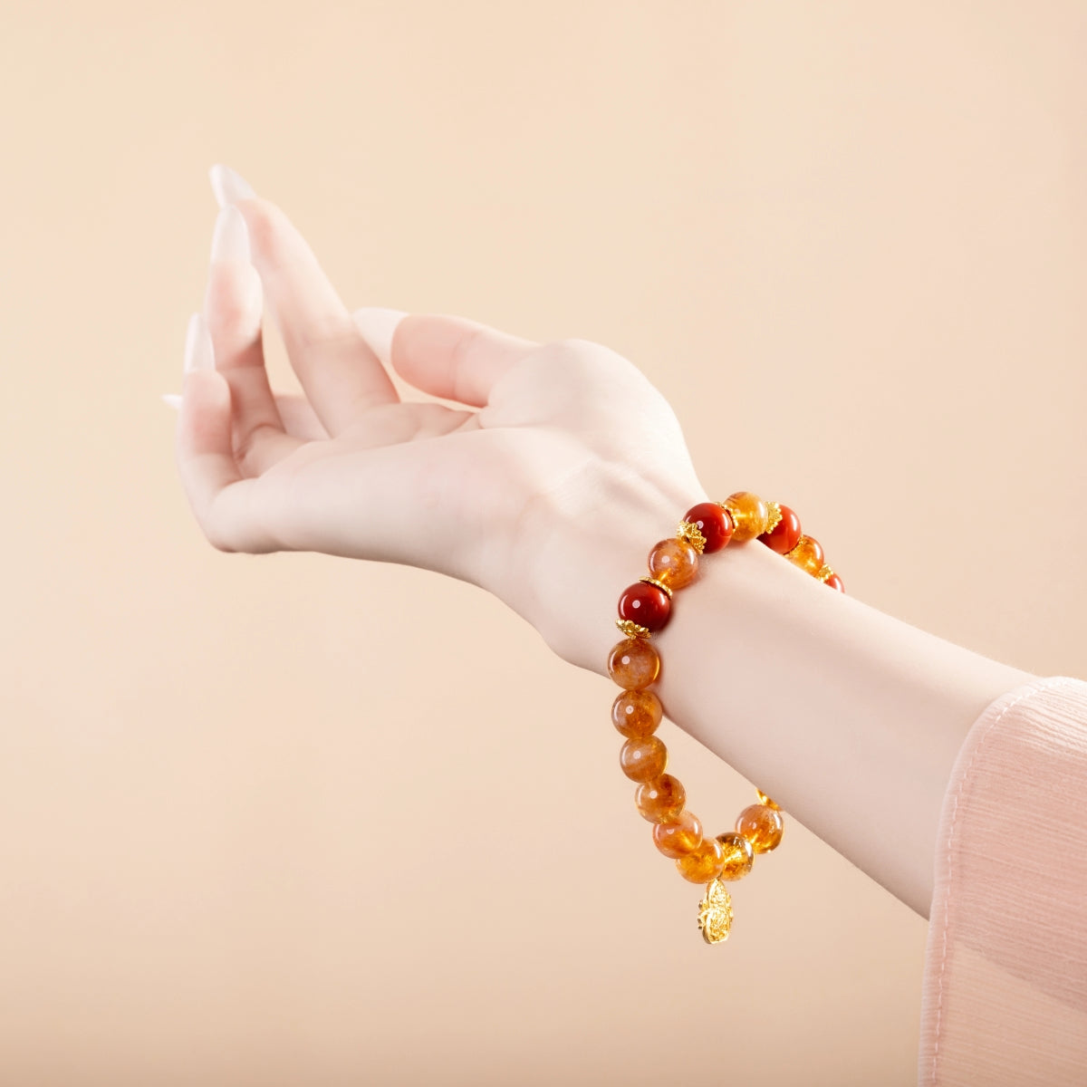 Bracelet For Earth Element Gentle & Balance Energy - Citrine & Red Agate