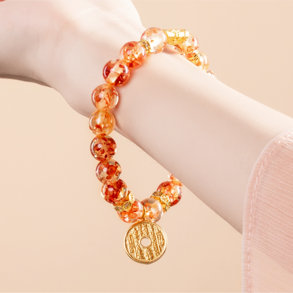 Bracelet For Earth Element Gentle & Balance Energy - Flower Amber